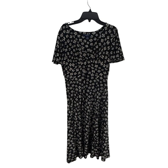 Chaps Black White Floral Dress Size Small Sleeveless Stretch Preppy Whimsygoth - Picture 2 of 7
